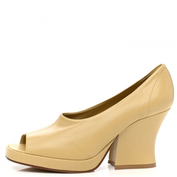 BOTTEGA VENETA Nappa Peep Toe Platform Pumps 39 Cane Sugar - Picture 4 of 8